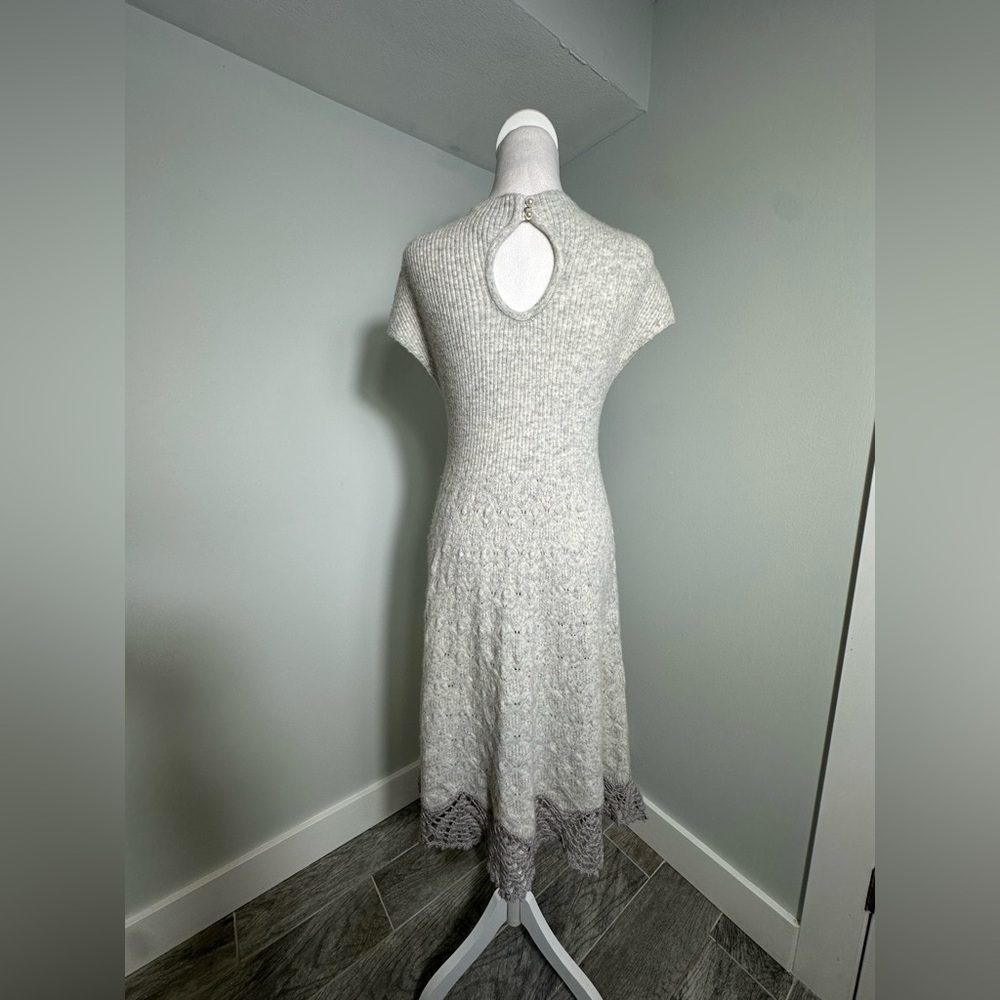 Anthropologie Feather Bone Oda Crochet Wool Alpaca Blend Sweater Gray Dress M - Picture 6 of 17